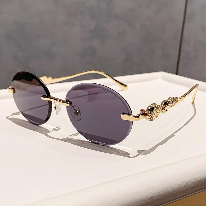 New y2k Oval Rimless Vintage Diamond Cutting Sunglasses Women For Men Luxury Brand Designer Metal Snake Head Popular Sun Glasses