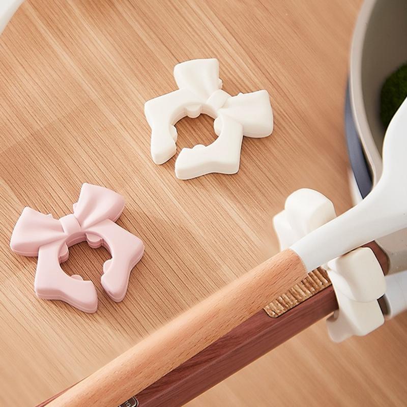 1-4Pcs Silicone Bow Spatula Holder Anti-Scalding Silicone Utensil Holder Bow Shaped Adjustable Spoon Pot Holders Kitchen Gadgets
