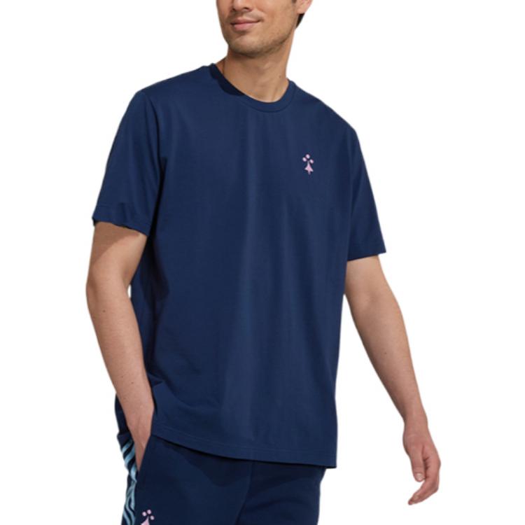 Adidas Solid Color Logo Print Round Neck Sports Short Sleeve T-Shirt Men Tops Blue HL0562