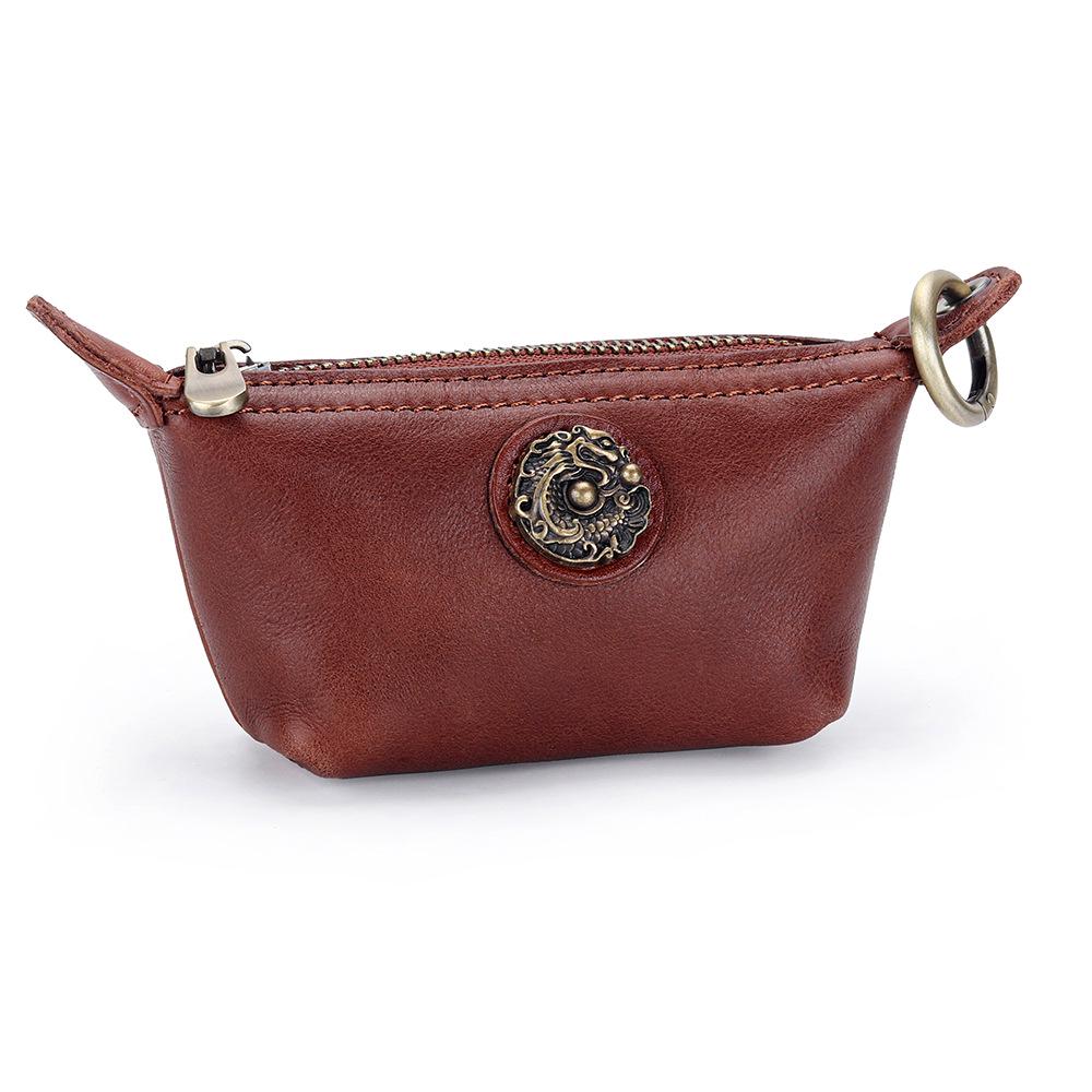 Women's Small Retro Cowhide Coin Purse & Lipstick Key Holder