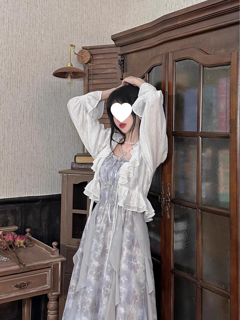 Misty Rain Gray Tie-Dye Off-Shoulder Dress & Summer Cardigan Two-Piece Set