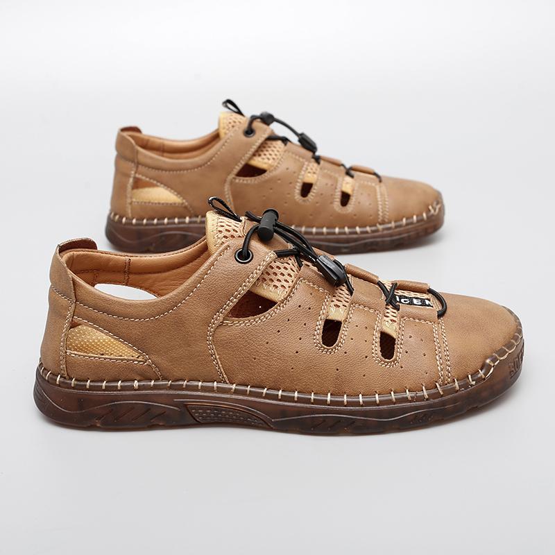 Summer Men's Elastic Band Sandals High Quality Outdoor Beach Shoes Cowhide Designer Non-slip Slippers for Men Hollow Out Sandals