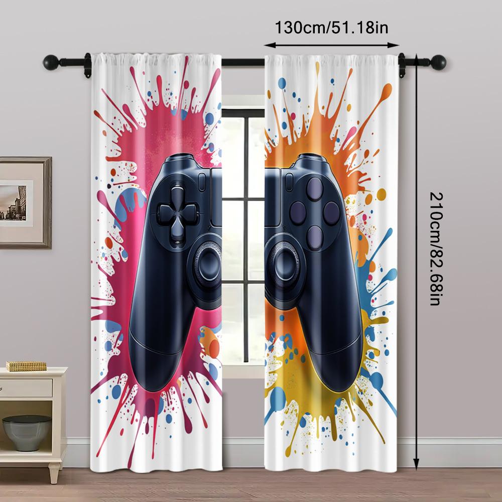 2pcs   Curtains Vibrant Gamer Room Durable 100% Polyester Fabric (without Rod) Versatile All Perfect for Living Room   Office
