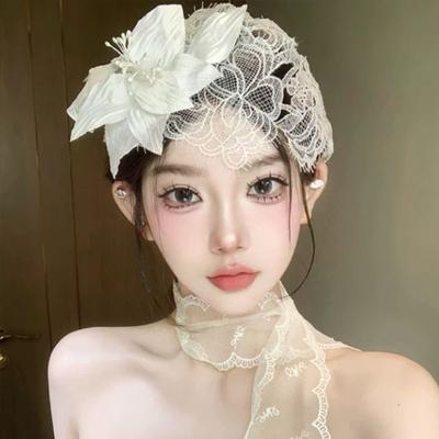 Coiffe de mariée style français Bandeau de mariage rétro Chapeau floral en dentelle exquise Bijou de cheveux pour mariée