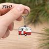 Camping Keychain Cartoon RV Shape Keychain, Contrasting Color Keyring Accessories for Travel Trailers, Enameled Metal Retro Car Trailer