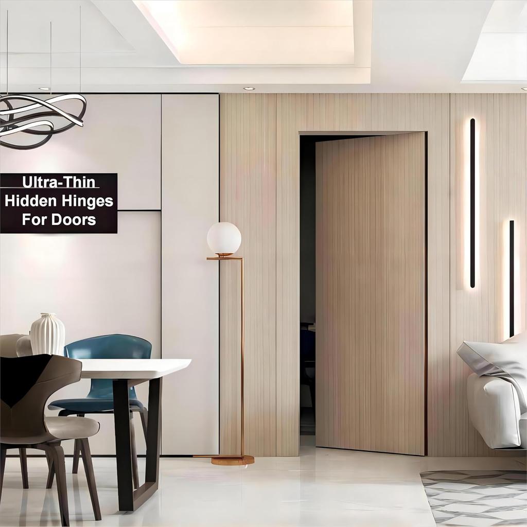 Hidden Door Hinges, Ultra-Thin Concealed Design, 110 Lb Load Capacity, 100 Degree One-Way Opening, Silent Operation Adjustable Hinges,Zinc Alloy,