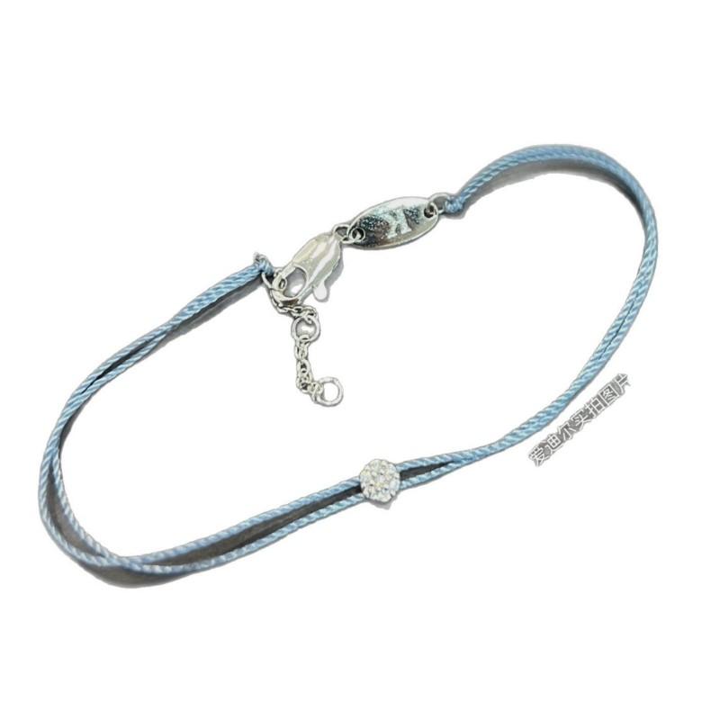 Handmade Double Strand Rope Bracelet In Misty Blue With 7 Crystal Accents Unisex Couple Gift Jewelry