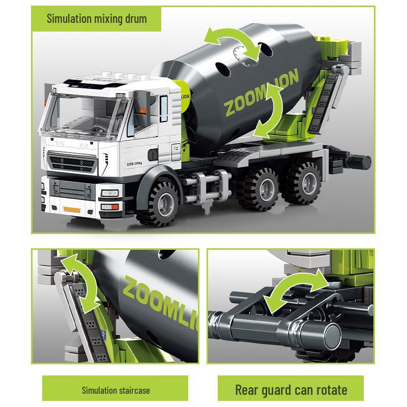 Senbao 705100-705103 Engineering Vehicle Building Blocks Set: Mixer, Transport Crane, Bulldozer for Kids