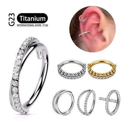 G23 16G Titanio CZ Fila Conch Anello Naso Cerchio Cartilagine Daith Trago Elica Lobo Orecchino Clicker Segmento Incernierato Piercing Zircone