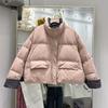 Winter New Down Jacket Women's Short Stand-up Collar Contrasting Colors Thickened Loose Warm Bread Jacket White Duck Down Jacket