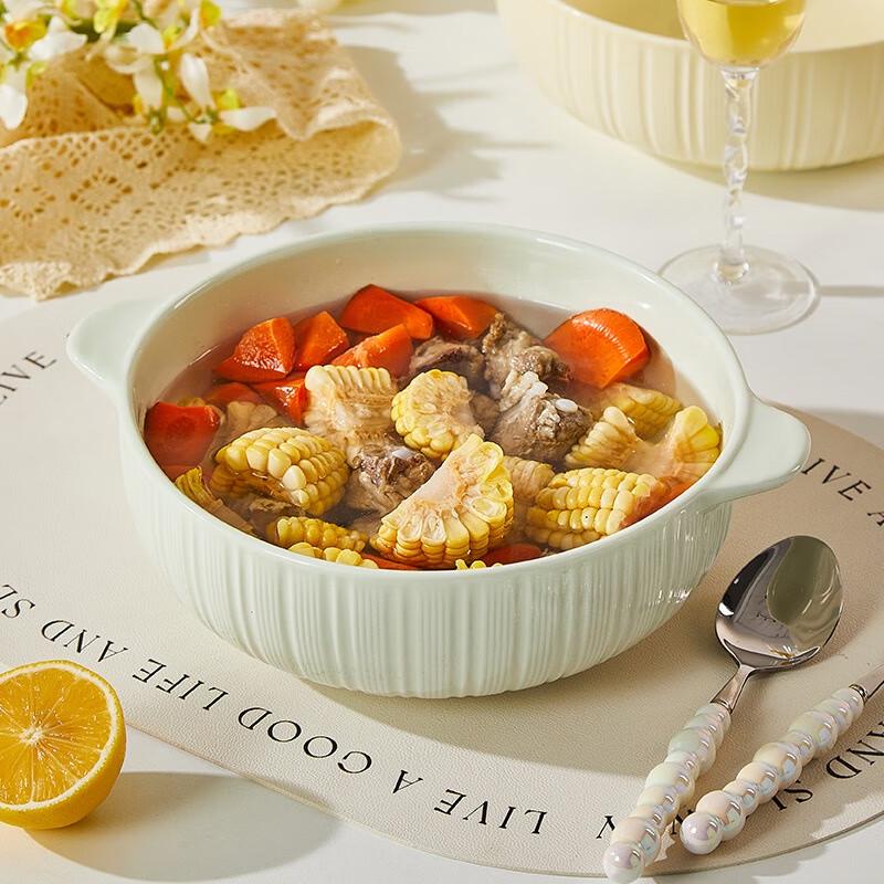 Cream Style Ceramic Double-Handle Serving Bowl