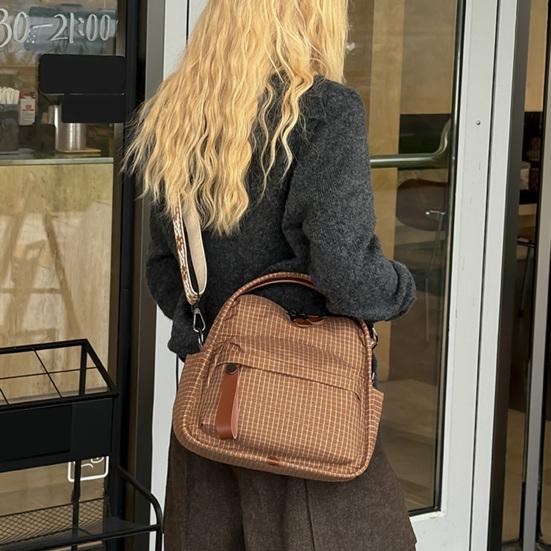 Women Plaid Sling Bag Shoulder Bag Crossbody Purse with Geometric Adjustable Strap Handbag with Top Handle for Travel Street Commuting