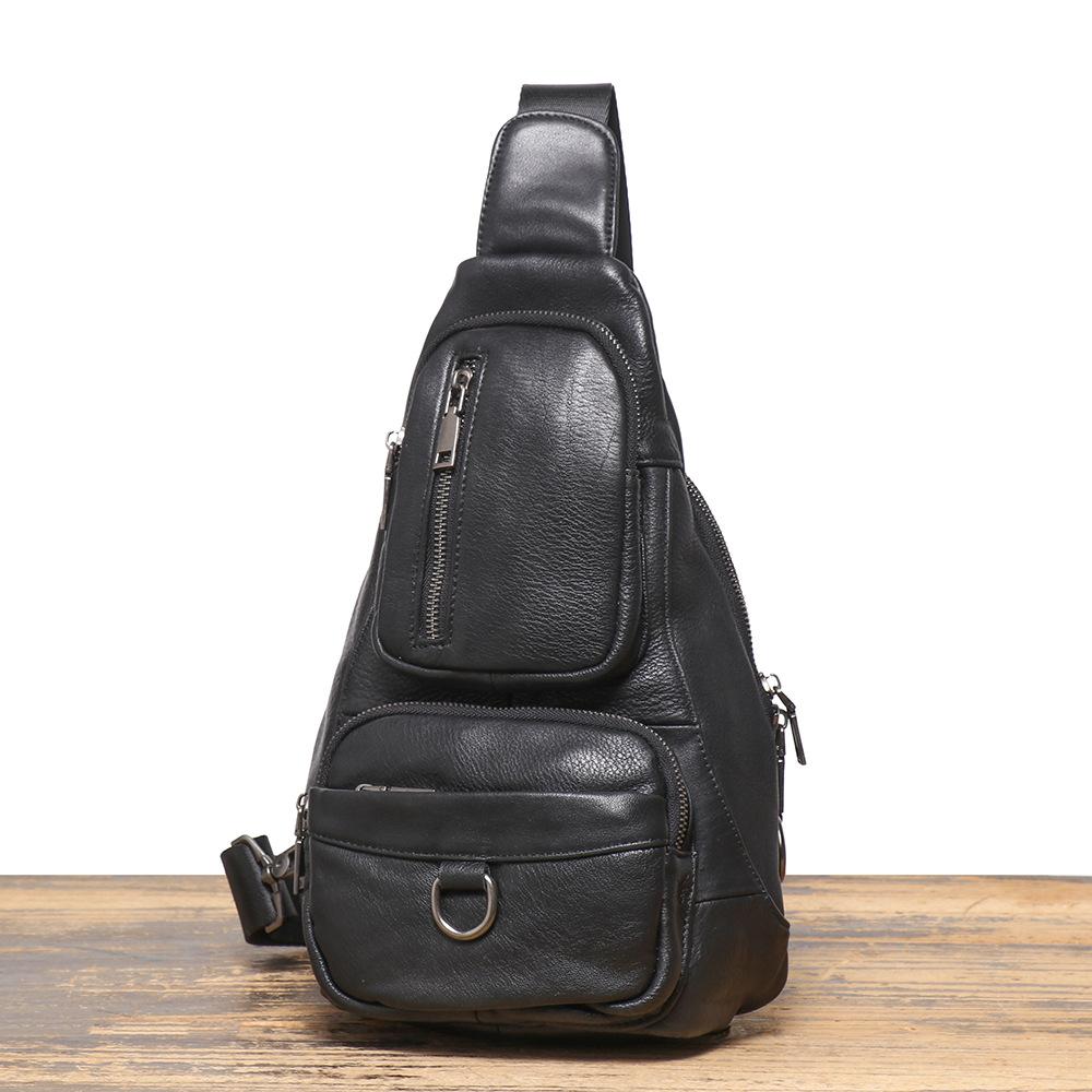 Men'S Leather Close-Fitting Breast Bag, First-Layer Cowhide Cycling Crossbody Backpack, Multi-Functional Shoulder Mobile Phone Bag