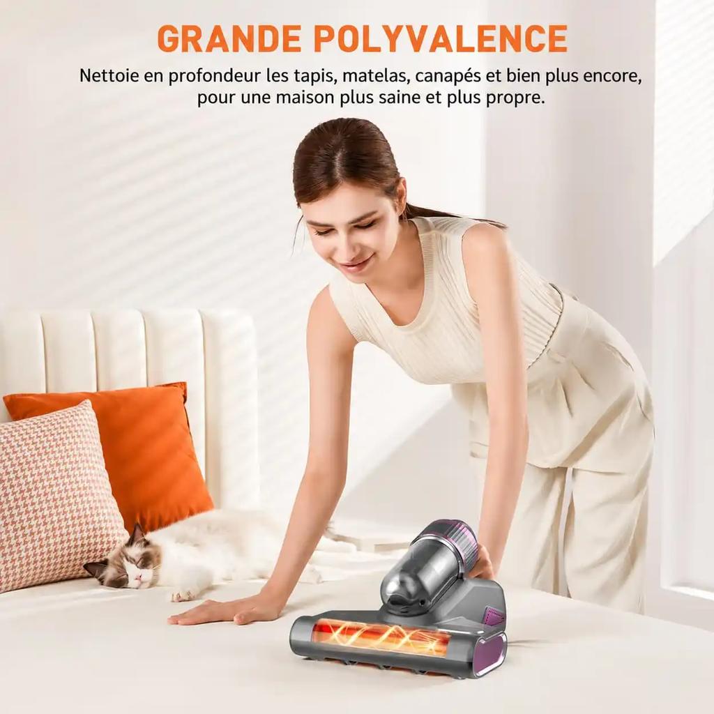 500W Mattress Vacuum Cleaner, UV-C Light, 9000 Pa Suction, 70°C Hot Air and Dual Dust Tanks
