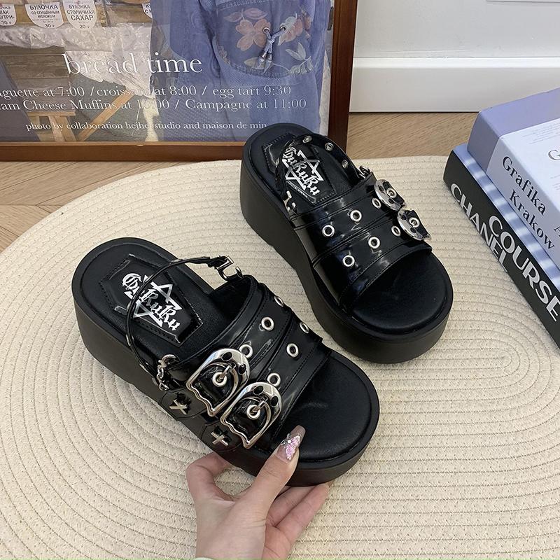 Fashion New Thick Sole Punk Sandals Women Wrap Toe Hollow Outs Roman Sandalias Women Casual Beach Slippers Summer Platform Sandals Woman