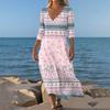 Abiti Da Donna Tunichetta Stampa Vintage Con Cintura Abito Midi Estivo Casual Manica 3/4