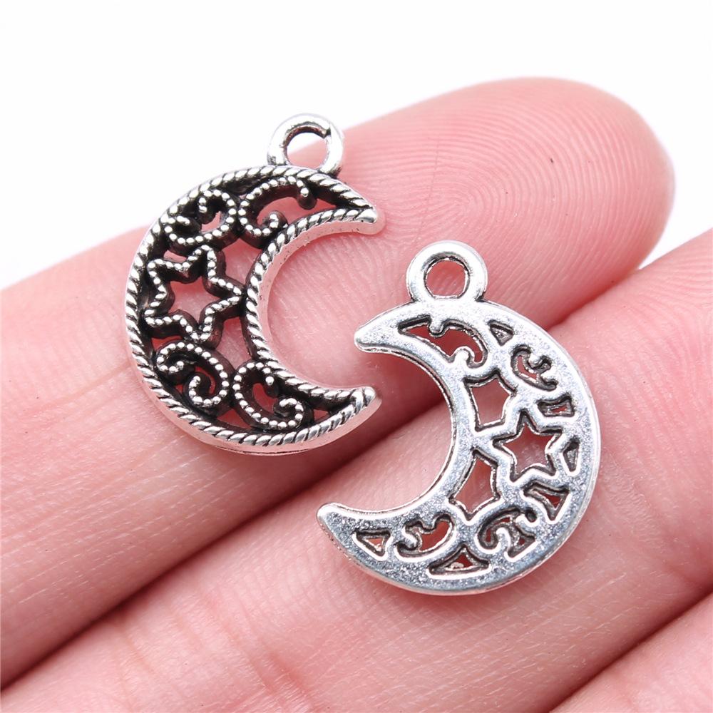 20pcs Star And Moon Charms For Jewelry Making Antique Bronze Silver Color Pendants Making DIY Handmade Tibetan Finding Jewelry