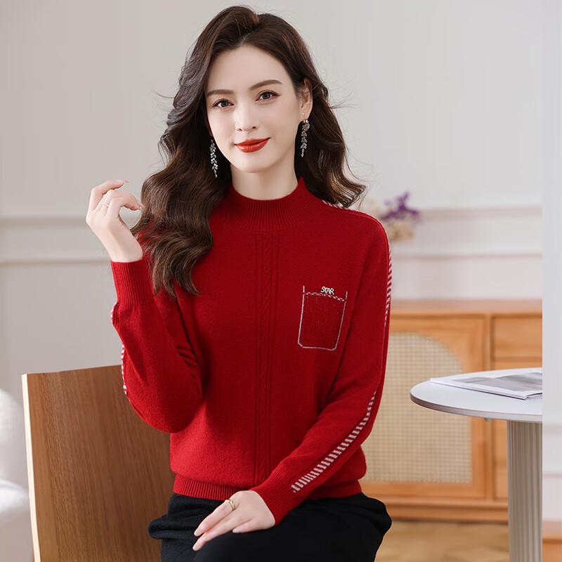 Fengmao Women's Half-High Collar Pullover Sweater