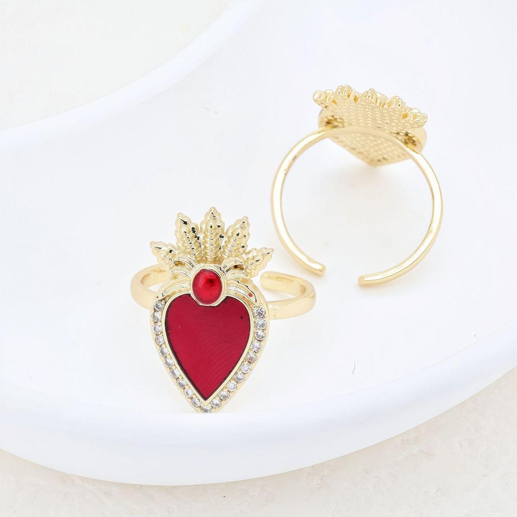Anello a Forma di Cuore in Oro 18K Placcato con Zirconi e Finitura a Goccia d'Olio