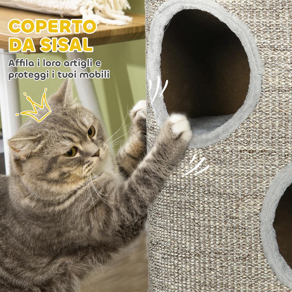 3-Tier Cat House with Sisal and Plush Scratching Post, Ø38x70cm, Light Grey