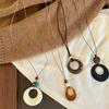Brown Circle Woven Rope Necklace Women'S Minimalist  Cold Tone Vintage Style Resin Material Necklace Accessory