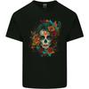 Uma Camiseta Infantil de Caveira de Açúcar com Flores Dia dos Mortos