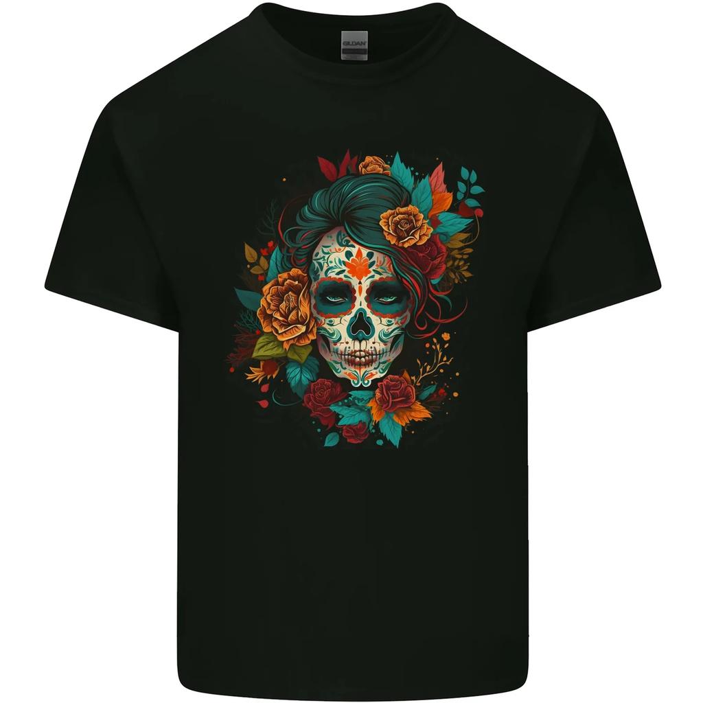 A Sugar Skull With Flowers Day of the Dead Kids T-Shirt Childrens