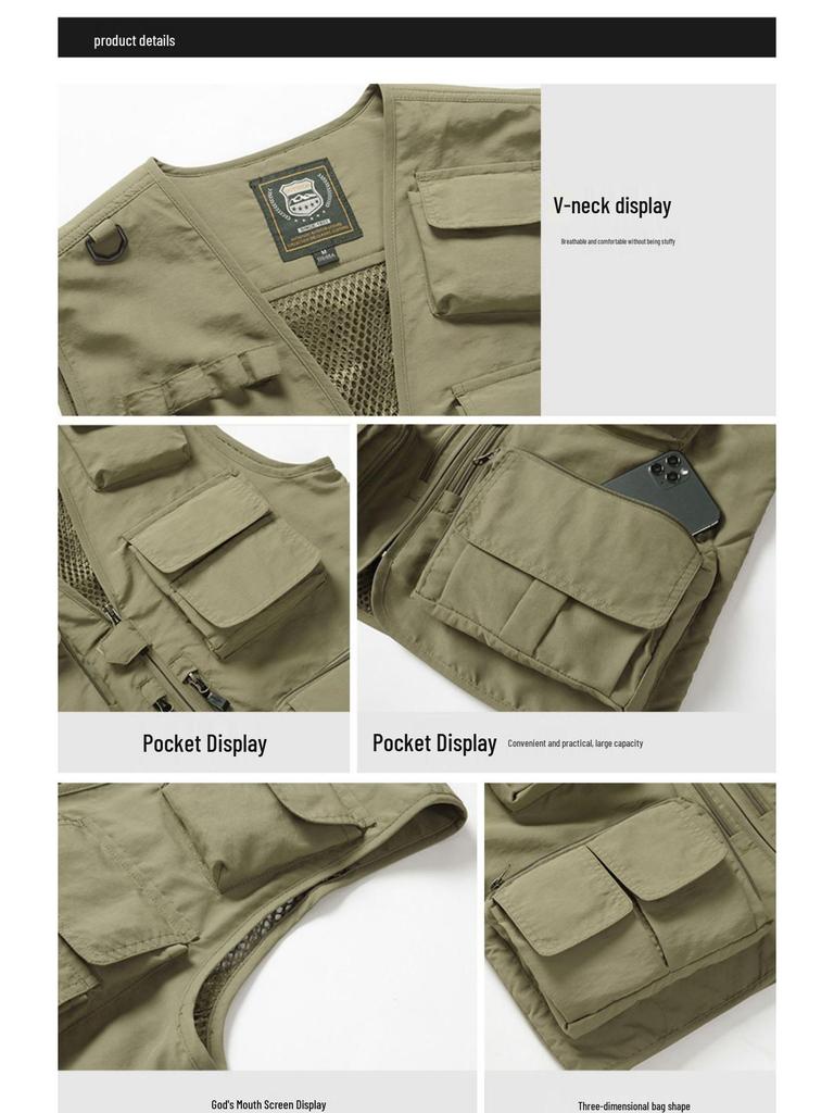 Customizable Multi-Pocket Photography Vest: Tactical Workwear for Directors, Reporters, and Media Professionals