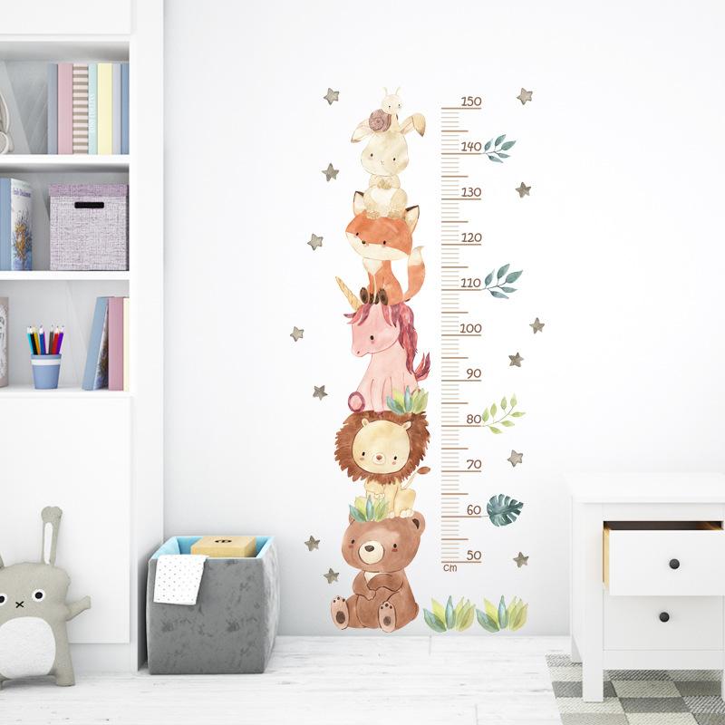 Nordic Animal Bear Lion Bunny Height Measure Wall Stickers Kids Grow Chart Wall Decals For Kids Room Baby Nursery Room