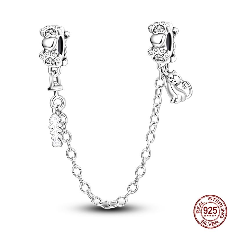 Real 925 Silver Stars & Moon Sunflower Safety Chains Spacer Beads Charms Fit Qikaola 925 Bracelets DIY Jewelry