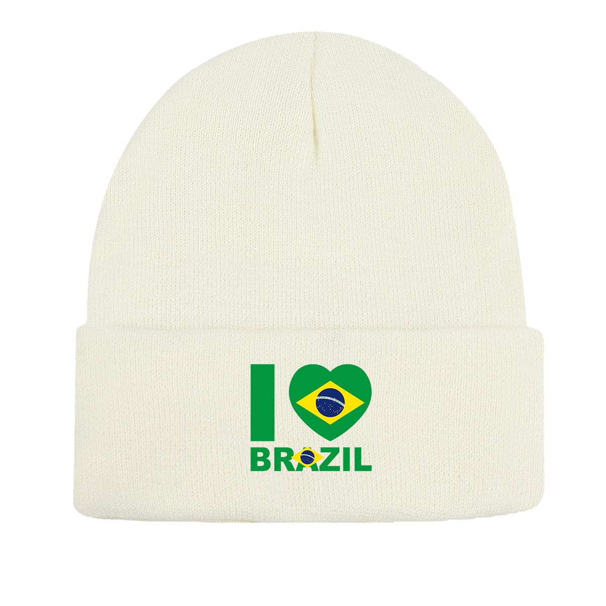 

«Я люблю БРАЗИЛИЮ» Зимняя вязаная шапка, шапка-бини с флагом Бразилии Skullies, эластичная термоусадочная унисекс Gorro вязаная шапка-бини as the picture белый