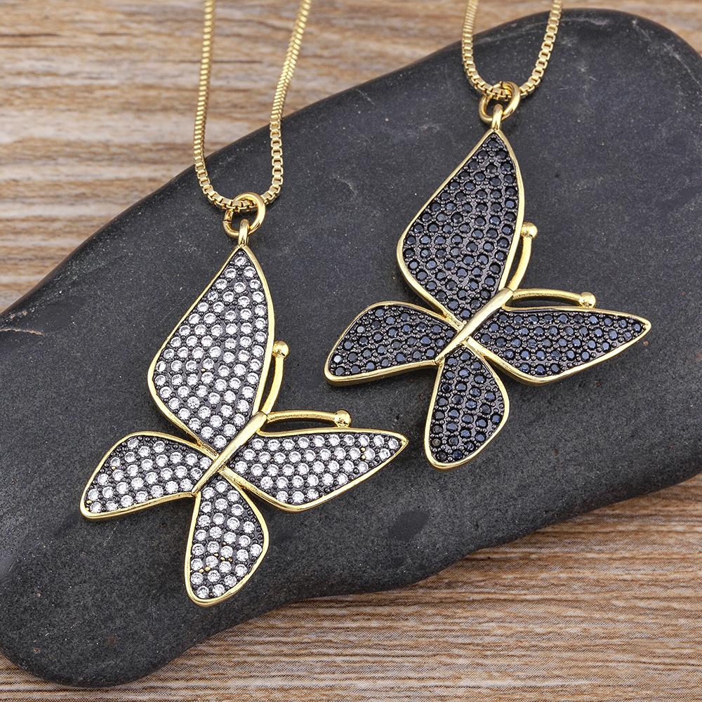 A zircon lucky butterfly pendant necklace for women crystal inlaid shiny temperament jewelry party gift