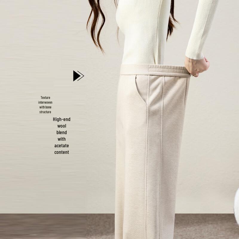 Hstyle Women's Acetate Wool Blend High-Waist Casual Wide-Leg Pants