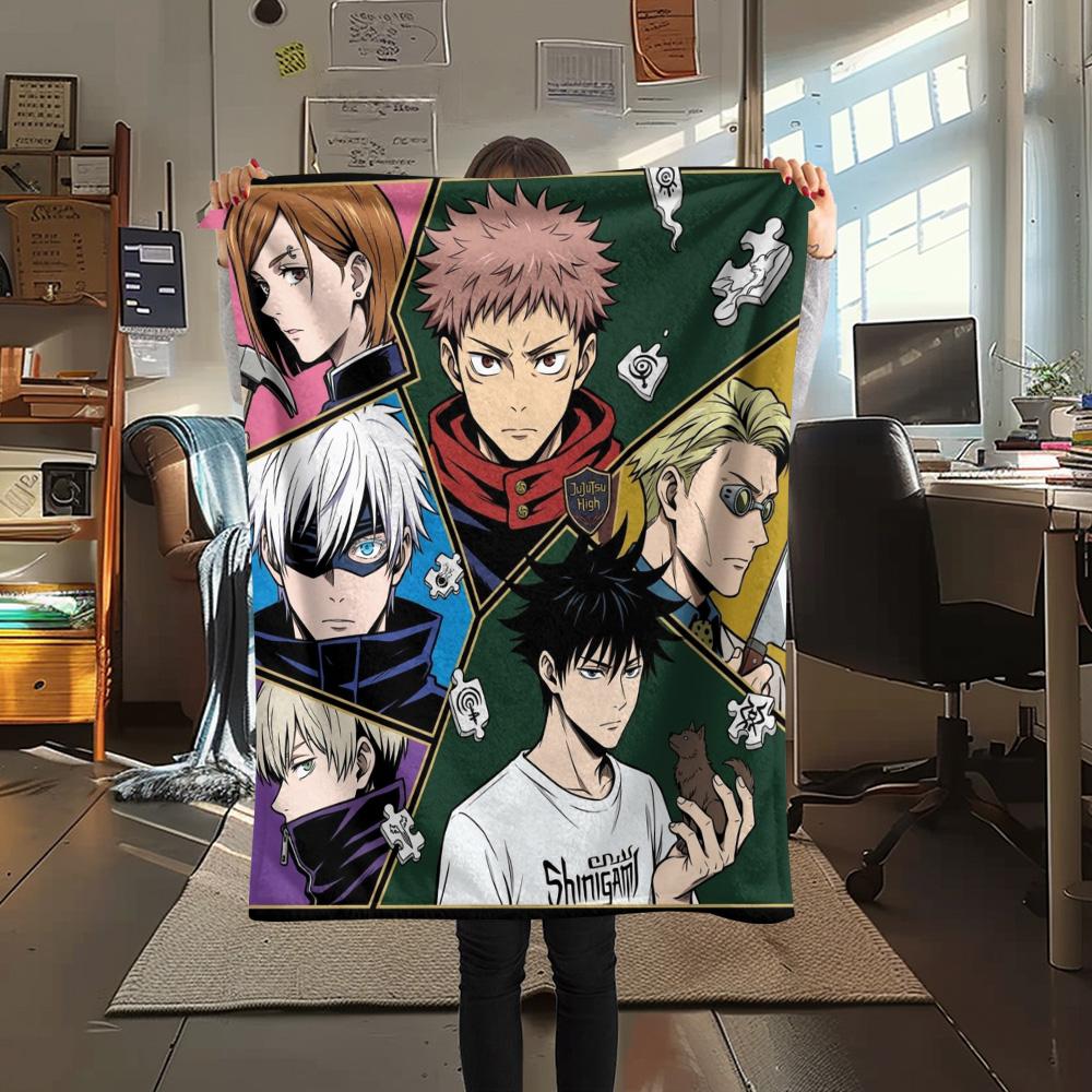 1PC Jujutsu Kaisen Patterned Flannel Blanket Suitable For All Seasons For Home Decor Warmth And Comfort Gifts Holiday Present