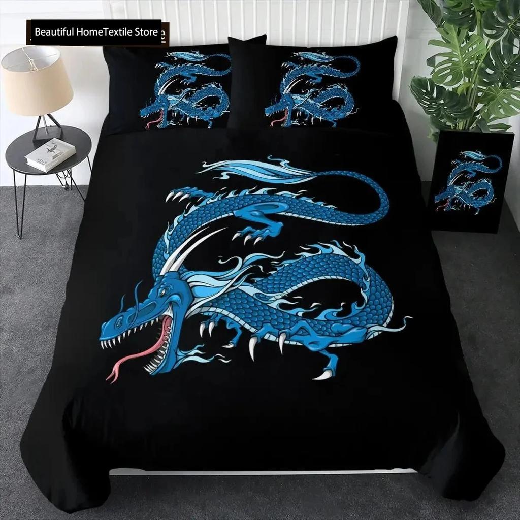 Dragon Printed Duvet Cover King Queen Western Magic Dragon Bedding Set Teen Adults Ancient Mythical Animal Polyester Quilt Cover