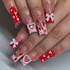 Pink Heart Strawberry Design Press On Nails 24Pcs French Style Lightweight Comfortable Wear For Woman