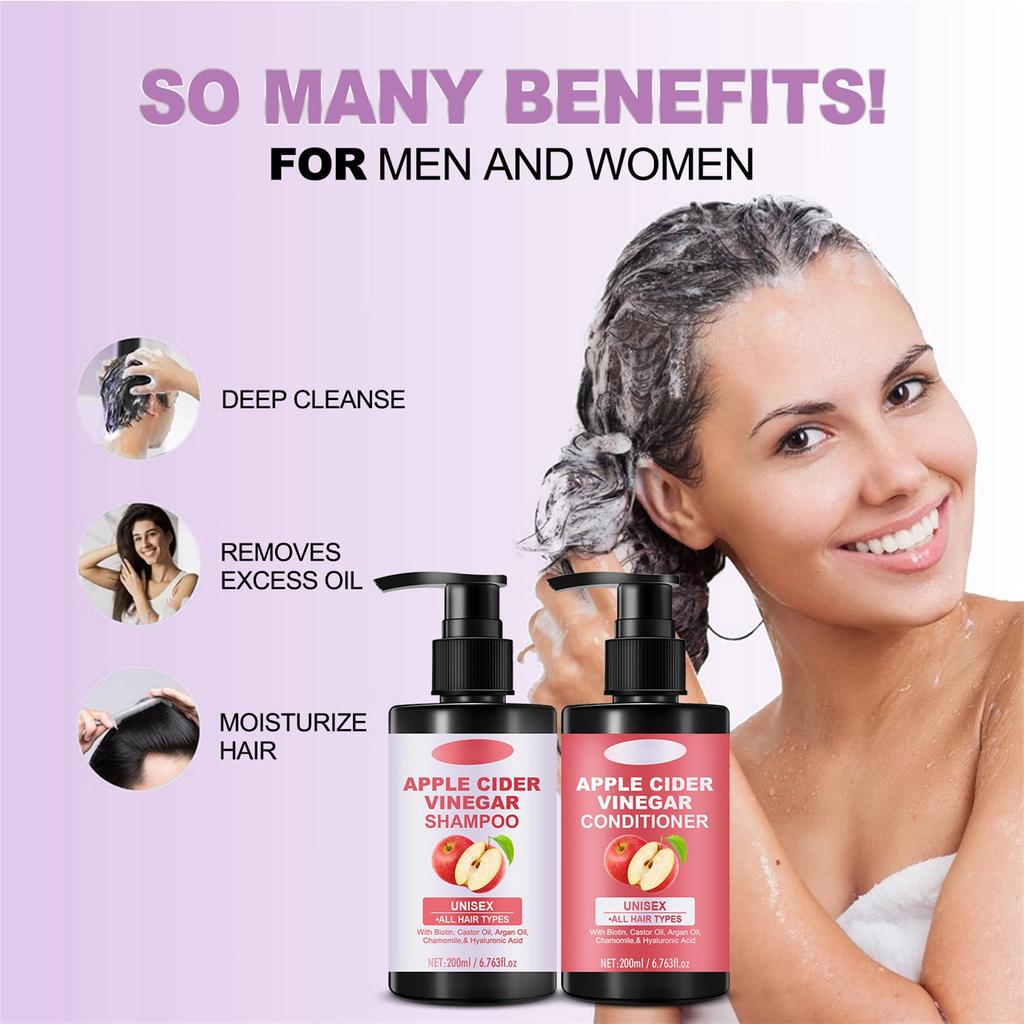 Cider Vinegar Shampoo Set (200ml+200ml) Deep Cleansing Hair Care Shampoo