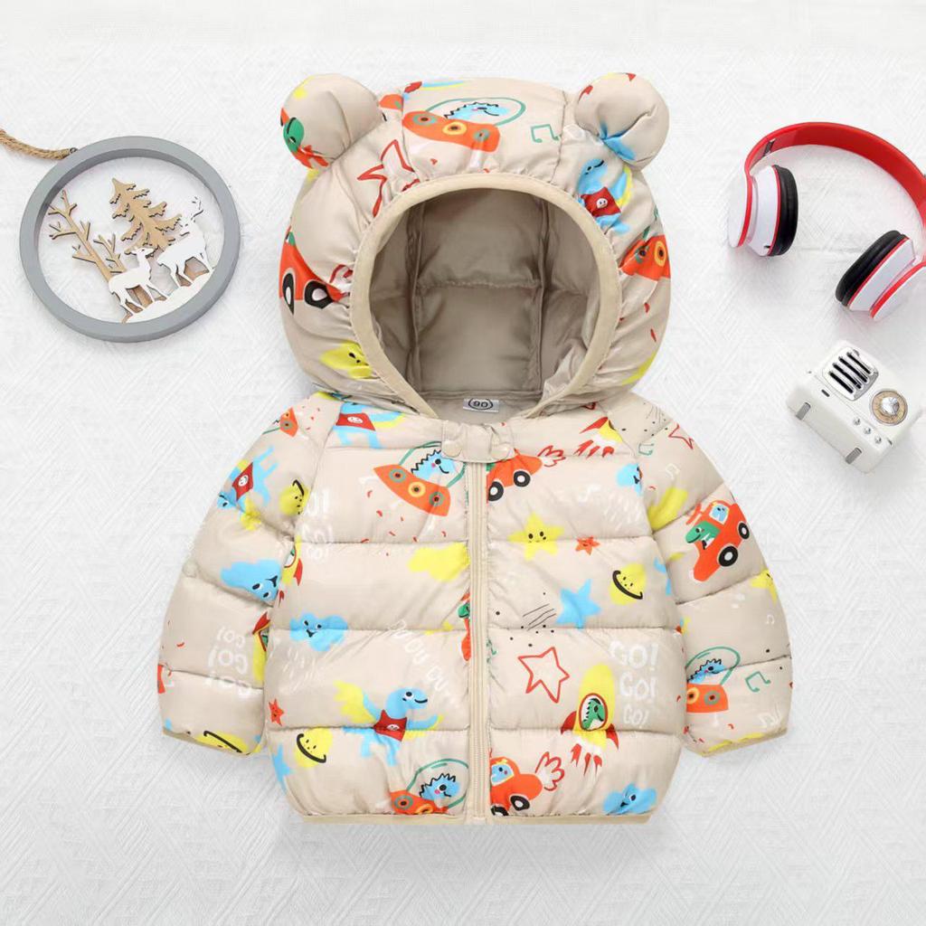 2025 Herbst/Winter Daunenjacke im Cartoon-Stil für Babys, mit Fleece gefüttert, kurze & dicke warme Baumwolljacke für Kleinkinder