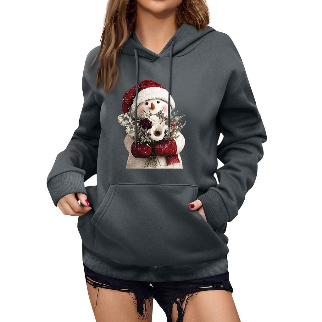 Women's Winter Christmas Printed Pullover Hooded Sweatshirt Fleece Long Sleeve Sweatshirt