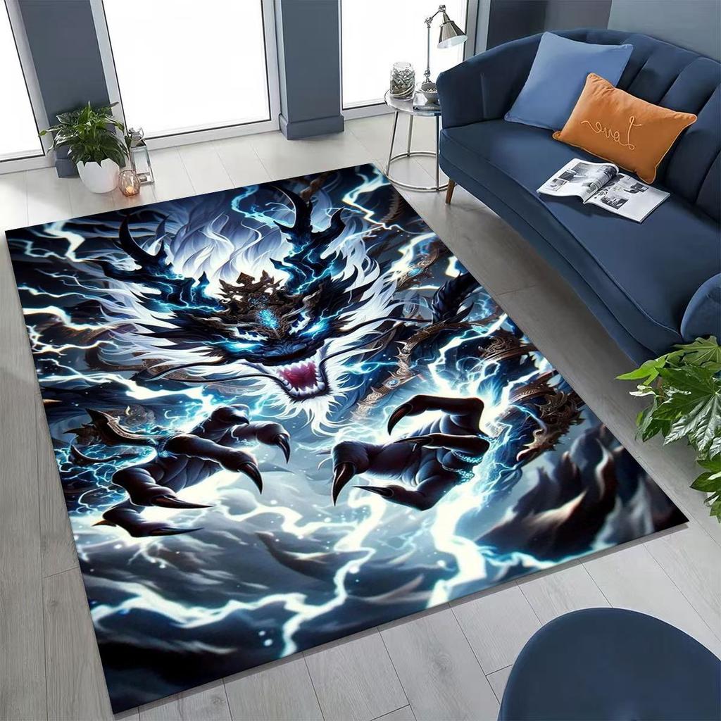 Magic Dragon Mythology Art Chinese Loong Cartoon Rug for Bedroom Living Room Sofa Home Doormat Decor, Large Non-slip Floor Mat