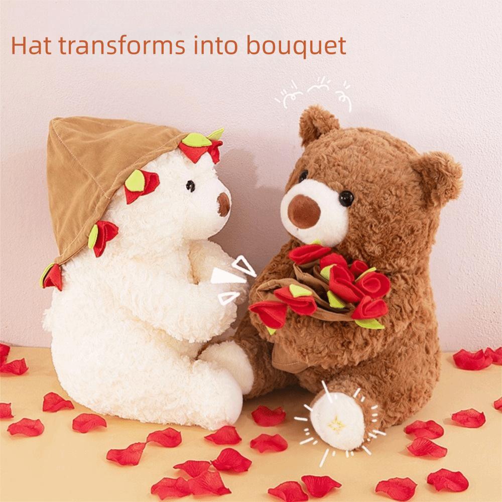 Romantic Holding Flowers Bear Doll Detachable Bear Wear Rose Hat Bouquet Bear Doll Birthday