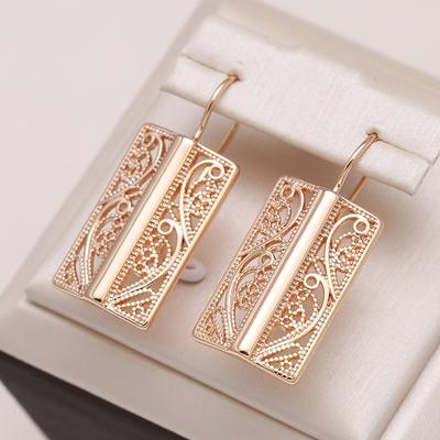 Boucles d'oreilles pendantes carrées à texture creuse style vintage pour femmes, plaquées or, bijoux accessoires, artisanat de banquet