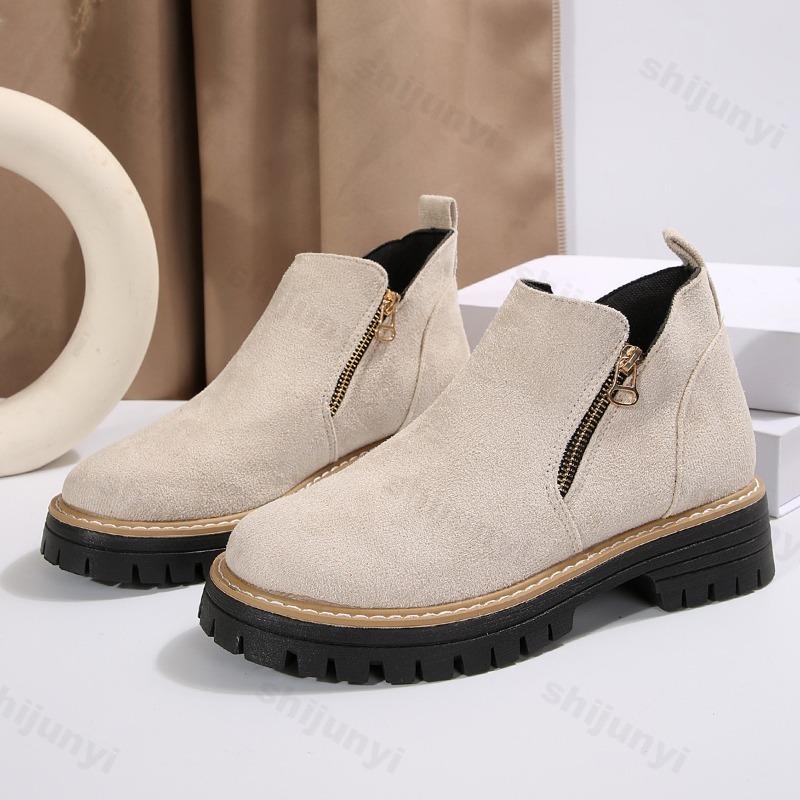 Autumn New Retro Design Casual Zipper Short Boots for Women Comfortable Versatile Non Slip Fashion Thick Soled Ankle Boots