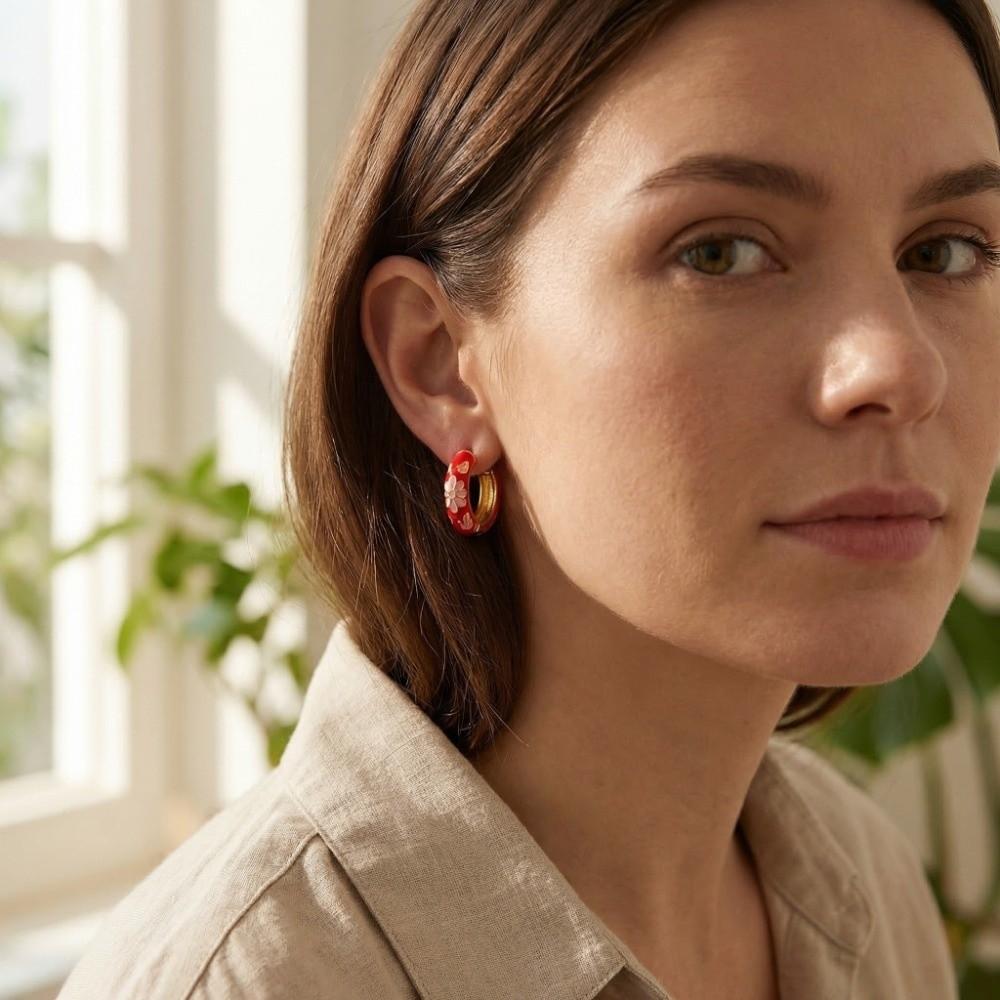Classic Flower Enamel Ear Rings Chinese Glaze Ear Jewelry Bohemian Chinese Style Earrings  Jewelry