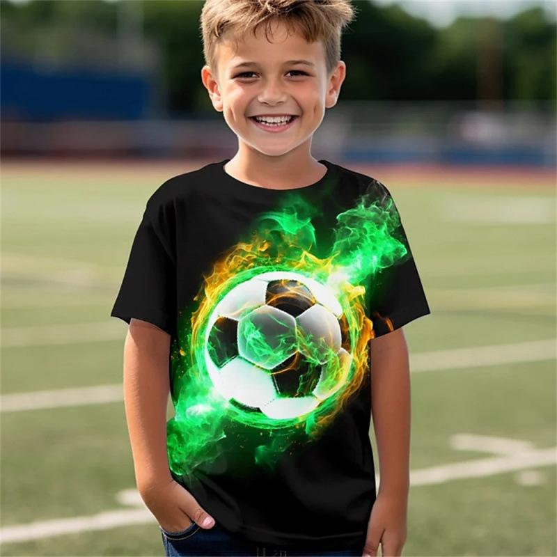 Summer Round Neck Football Pattern 3D Printed Top Fashionable Casual Short Sleeved Children's Boy T-shirts