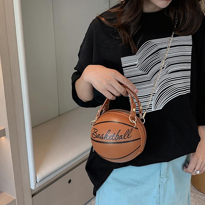 Dámská podzimní/zimní řetízková kulatá crossbody kabelka - Basketbalový/módní design
