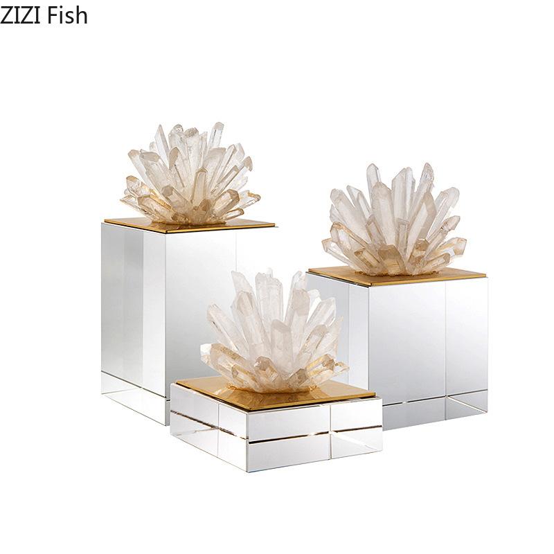 Agate Stone Transparent Crystal Crafts Sculpture Gold-plated Crystal Marble Ornaments Living Room Furnishings Desk Decoration