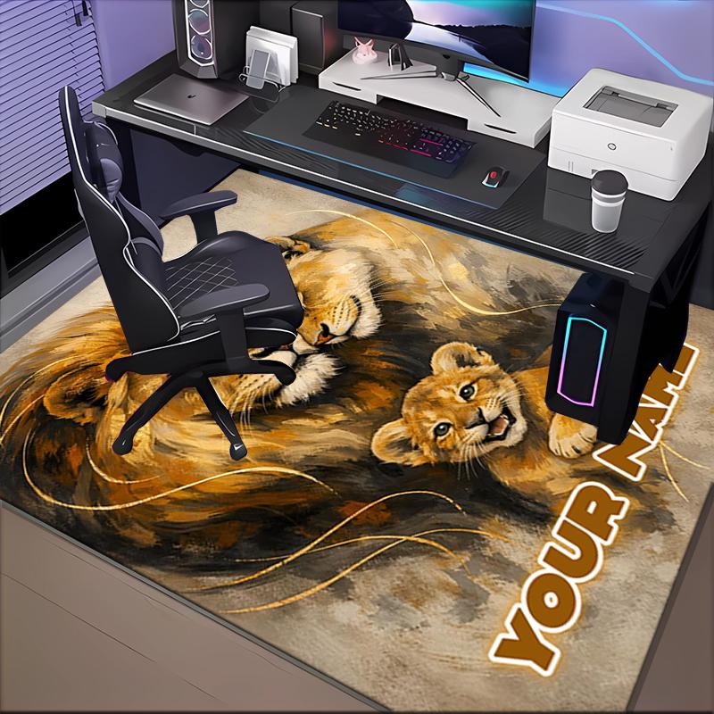 1PC Custom Name Lion Family Portrait Theme Floor Mat Ideal for Living Room, Game Rooms, Office, Bedroom, Office Floor Mat , Floor Mats for Home