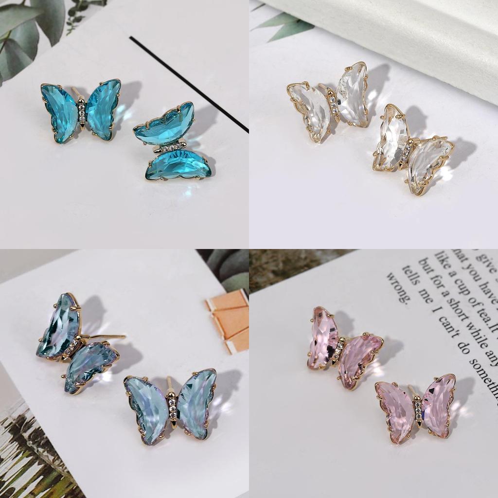 None Crystal Butterfly Earrings With Diamond Embellishments For Women