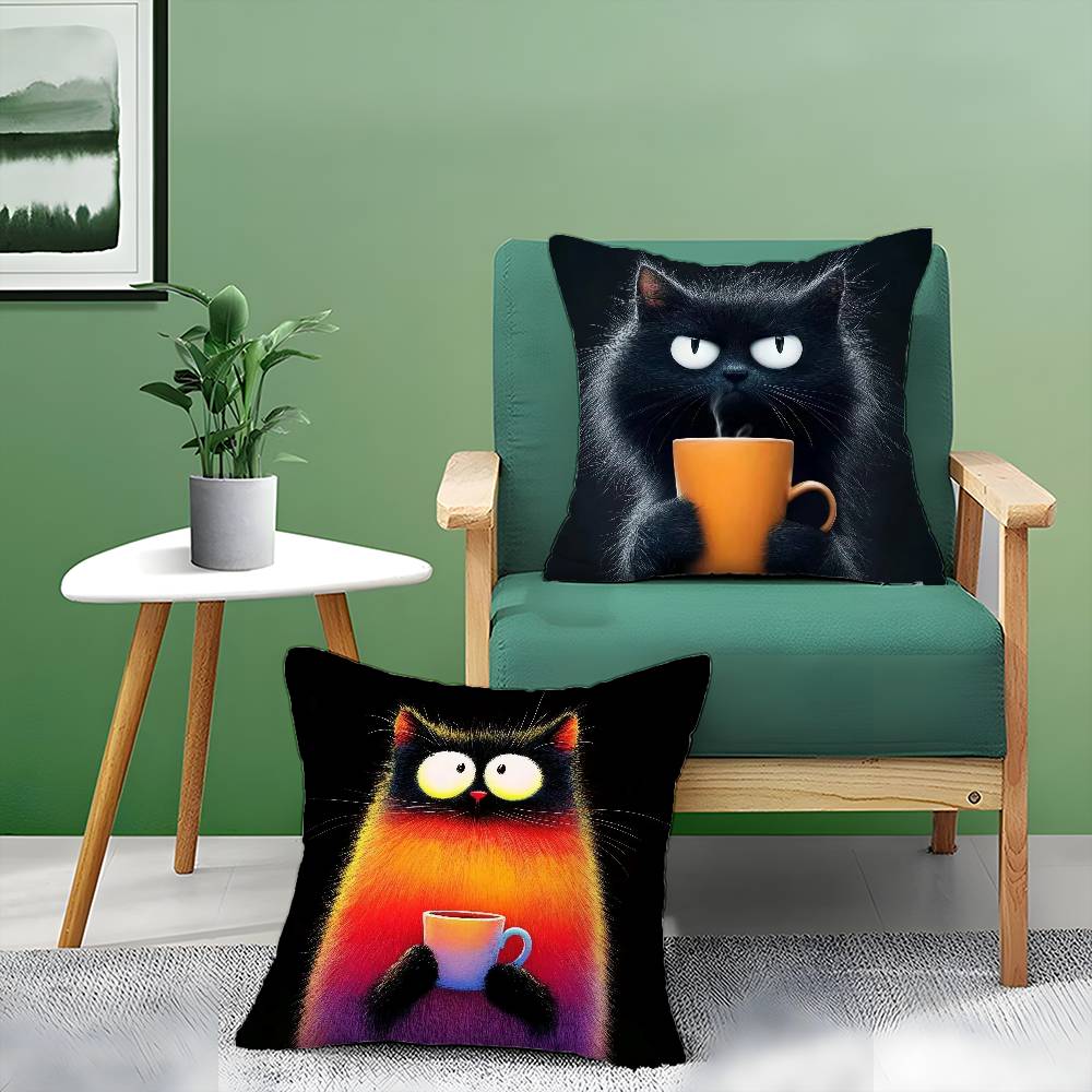 Prosta kreskówka Puszysty kot Wzór Poszewka na poduszkę Komfort Sofa Łóżko Jedwabista elegancka Ukryty zamek Błyskawiczny Dekoracyjna poszewka na poduszkę
